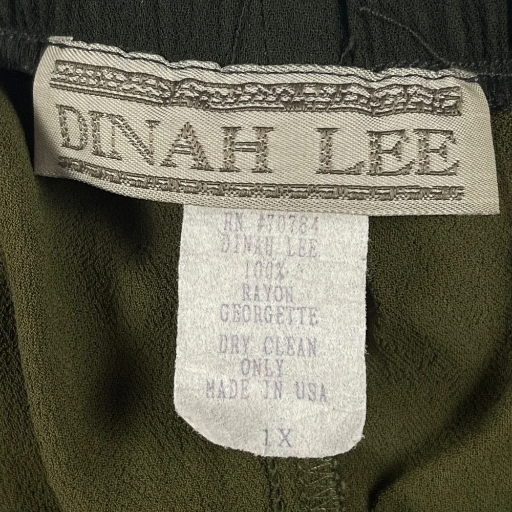 Dinah Lee Womens 1X Rayon Georgette 2 Piece Pant Set Olive Green Black Lagenlook